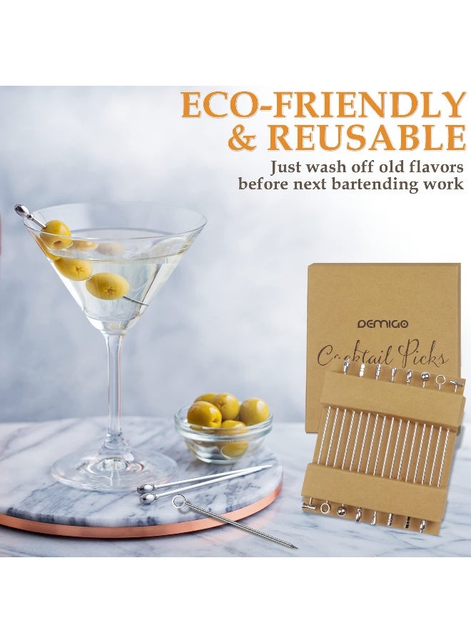 DEMIGO Cocktail Picks 16pcs, 8 New Styles Stainless Steel Reusable Olive Stuffers Martini Pick set Fruit Toothpick Garnish Skewers Appetizer Drink Stick for Bar party, Barbeque Snack, Club sandwiches - Image 3